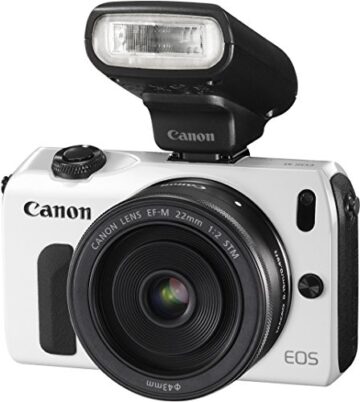 Canon EOS M kompakte Systemkamera (18 Megapixel, 7,6 cm (3 Zoll) Display, Full HD, Touch-Display) Kit inkl. EF-M 22mm 1:2 STM Pancake-Objektiv, Speedlite 90EX und Mount Adapter EF-EOS M weiß - 1